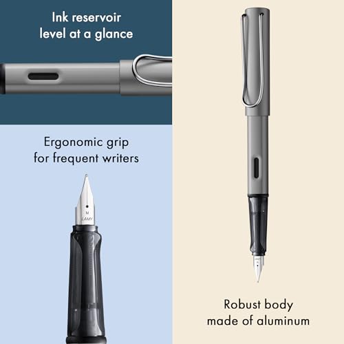 Image of LAMY AL-star graphite - Fountain Pen with ergonomic grip & polished steel nib in size F - lightweight aluminum body - including LAMY T 10 blue cartridge - Right-Handed