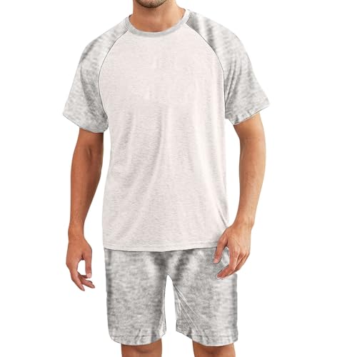 Mens Pajama Set Summer Pjs Sleepwear Nightwear Lightweight Quick Dry Soft Raglan Short Sleeve Tops Shorts Sleep Set