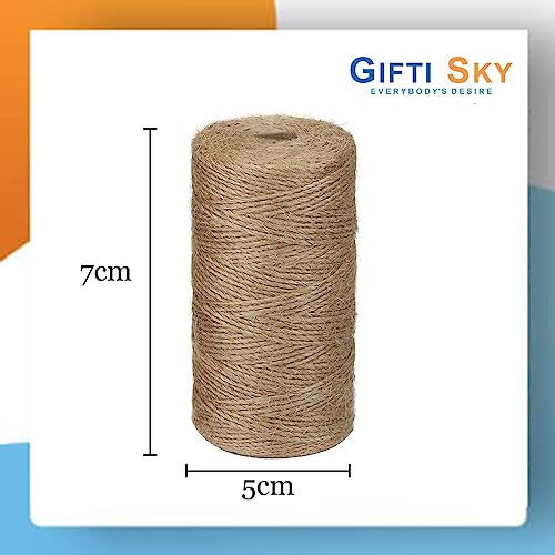 GIFTI SKY Jute Twine Threads, String Rope 120 Meters 2ply 2mm Thick Brown Color for Creative Decoration, Gift Wrapping, DIY, Gardening, Art and Crafts Projects
