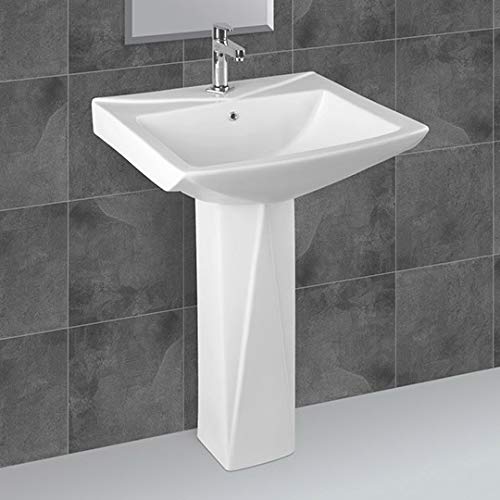 Image of SENISTO Ceramic Primium One Piece Pedestal Wash Basin Free Standing (23 X 21 X 35 INCH) DIAMOND