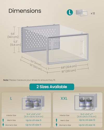 Image of SONGMICS Shoe Boxes, Pack of 12 Shoe Storage Organizers, Stackable Clear Plastic Boxes for Closet, Sneakers, 13.1 x 9.1 x 5.6 Inches, Transparent and Gray ULSP006G12