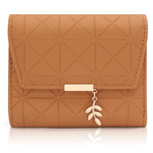 REETEE Damen Geldbeutel aus Weichem Veganem Leder Kleine Portemonnaie Damen mit Vielen Fächern, Mini Portmonee Damen mit Münzfach und Kartenfächer Frauen Geldbörs (B-braun)