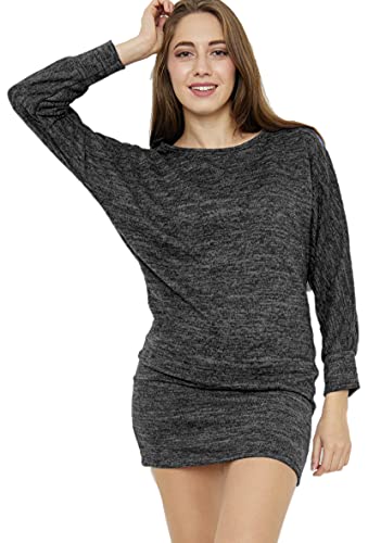 Van Der Rich  - Abito in Maglia Stile Oversize con Maniche a Pipistrello (Made in Italy) - Donna (Nero, S-M)