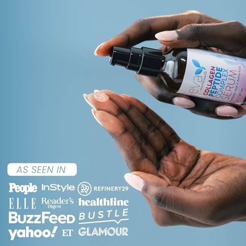 Eva Naturals Multi Peptide Face Serum – Anti Aging Collagen Peptides for Plump & Firm Skin Elasticity, Wrinkle & Fine Line Renewal, Fragrance Free Firming Facial Skincare - 2 oz