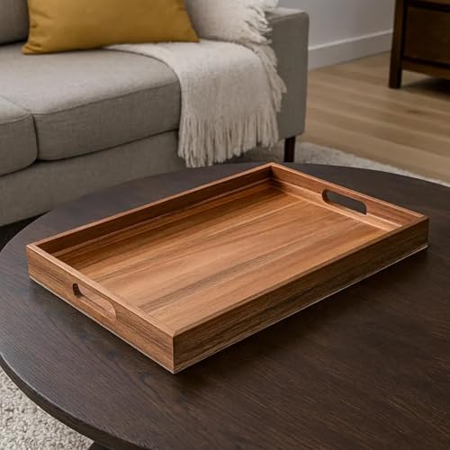 Image of Decor Square Shape Wooden Serving Tray, 12 x 8 x 2 Inch, 1 Pcs, Brown