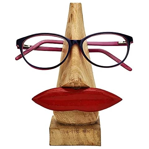 storeindya Wooden Spectacle Eyeglass Glasses Holder Nose Shape with Lips - Spec Display Stand Holder for Him and Her Office and Home Decor Cover