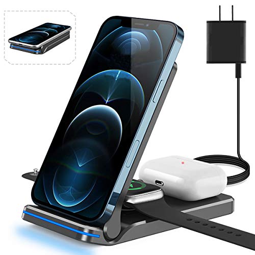 Wireless Charger 3 in 1,Wireless Charging Station,Charging Station for Multiple Devices Apple Compatible with iPhone14/13 Pro/13/12/11/Pro/SE/XS/XR/X/8 Plus/8 Apple Watch(only) Airpods 3 2 1
