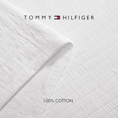 Image of Tommy Hilfiger - Queen Cotton Blanket, Woven Channel Stitched Bedding, Medium Weight Soft Blanket, Anti-Pilling & Fade Resistant, Ideal for Layering, Oeko-TEX Certified (White)