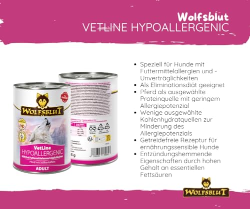Wolfsblut Vetline Hundefutter - Hypoallergenic, 24x395g - Sparbundel, Sparpaket - inklusive Warnicks Tierfutterservice Hundesnack Goodie