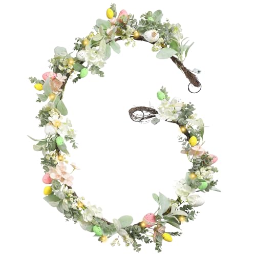 GLUUFLOWER 6FT Easter Lit Garland Egg Pattern Spring Lighted Decor for Mantle Fireplace Tree & Table Outdoor Seasonal Holiday Accents