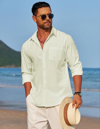 Image of COOFANDY Men's Linen Long Sleeve Shirts Casual Button Down Untucked Shirt Vacation Wedding Shirts with Pocket