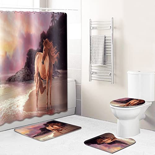 Badezimmerteppich Beach Lavendel Horse Badematte Set 3 Teilig,Teppich Badvorleger rutschfeste (50x80)+U-Typ…