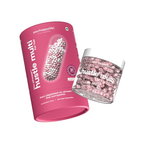 Image of YourHappyLife Hustle Multivitamin For Women - 60 Capsules | 31 Nutrients TruPhase 3-Phase Release | Iron Bisglycinate, Active B12, Folate, Bacopa, CoQ10 | Boost Energy, Focus, Vision