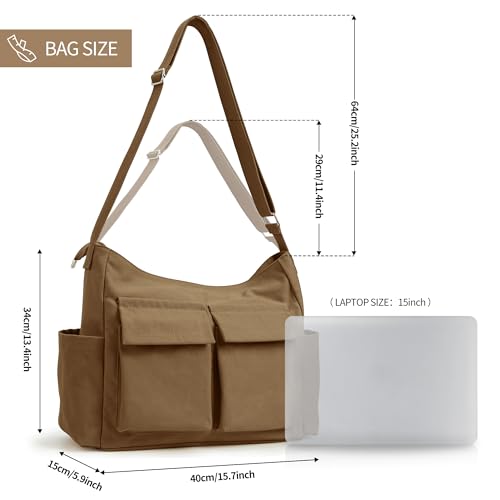 Image of KALIDI Canvas Tote Bag Large Hobo Crossbody Shoulder Handbag Zipper Messenger Bag for Women or Men Casual College Work
