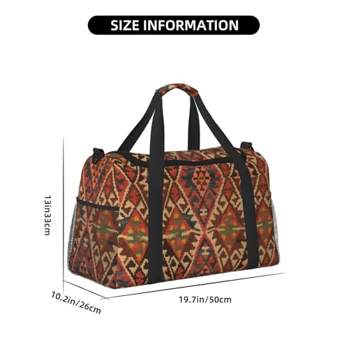 Antique Turkish Oriental Kilim Lightweight Travel Duffle Bag – Spacious Overnight Bag With Mesh Side Pockets, Adjustable Strap & Reinforced Design3