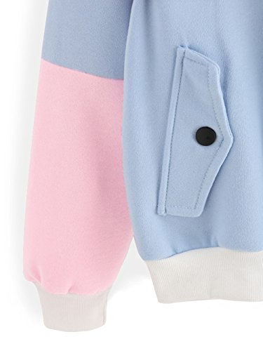 Sweatyrocks Women’s Winter Color Block Long Sleeve Fleece Hoodie Sweatshirt With Pockets Pink Blue L #TOP2