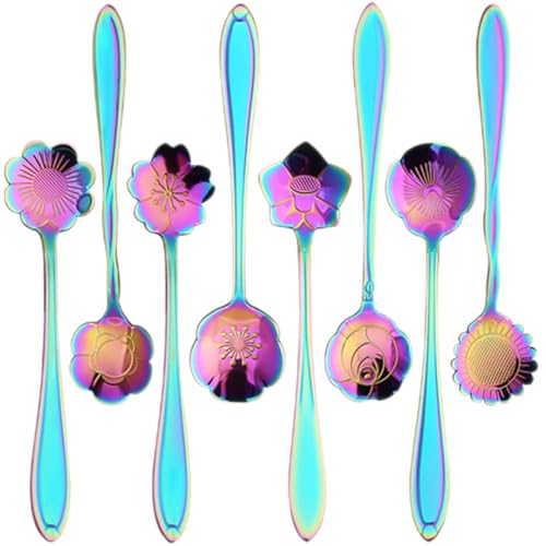 OFFSCH Stunning Gold-flower Whisk: 8pcs Stainless Steel Stirring Spoon for Iced Tea Coffee Supply