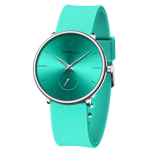 CRRJU Men’s Casual Stylish Waterproof Quartz Wristwatches, Ultra Thin Second Hand Watches for Men, Colorful Silicone Band light green