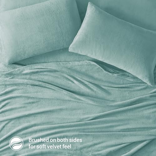 Image of True North by Sleep Philosophy Plush Sheet Set Twin, Solid Color, Warm & Soft Bedding Twin Size Sheets, Fitted Pocket Fits Up to 16 inch Mattress, Soloft, Aqua, 3 Piece