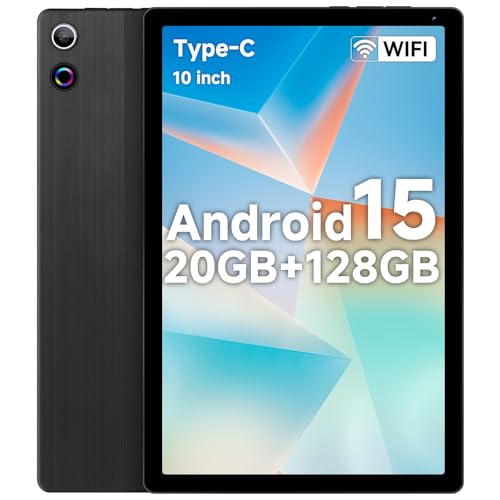 Freeski Tablet 10.4 inch, Android 15 Tablet, 20GB RAM+128GB ROM (Expand to 1TB), Octa-Core, Widevine L1, 1280 * 800 HD Touchscreen, Face ID, Bluetooth 5.3, WiFi 6, Fast Charging (Black)