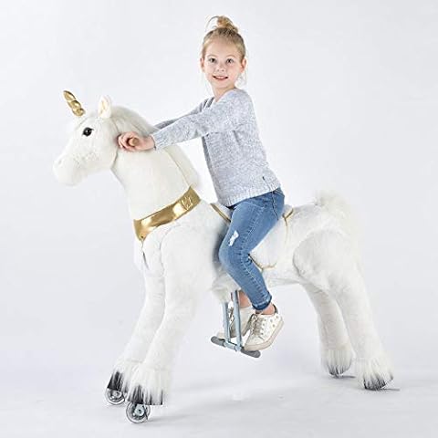 UFREE Horse Best Birthday Present for Boys. Action Pony Toy, Ride on Large 44'' for Children 6 Years Old to Adult, Amazing Birthday Surprise.Unicorn with golden horn Cover