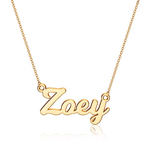 Ursteel Zoey Custom Name Necklace - 14K Gold Plated Zoey Name Chain Personalized Gift for Women