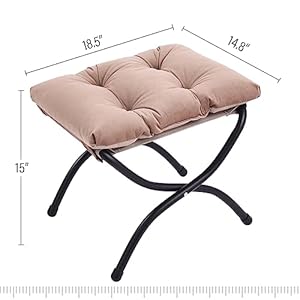 Lita folding upholstered footrest stool modern small portable accent ottoman with detachable thick cotton cushion padded sofa stool with metal frame for lazy chair living room bedroom khaki  urban country home decor