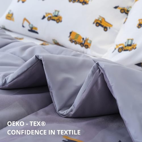 Image of Cokouchyi Full Size Comforter Set for Boys, 5-Piece Bed in a Bag, 3D Construction Bedding Comforter Sheet Set, Ultra Soft and Fluffy, Cartoon Truck Cars