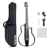 SONICAKE Elektro Akustische Gitarre Tragbarer Korpus aus massivem Mahagoni, Einfach zu montierende Rahmen, Multi Korpus Form Sim Preamp, Gigbag und Zubehör QGT-01