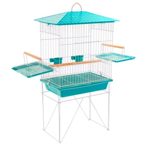 Viveiro Calopsita Mansa Aramado Teto Plástico Epóxi Comedouros Argolas Acessórios com Pé Pedestal (Verde)