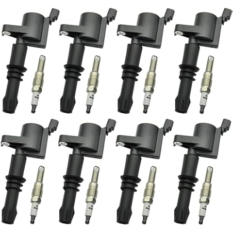 Set of 8 FD508 Ignition Coil Pack and SP515 Platinum Spark Plug Compatible with 2005-2008 Ford Expedition Explorer Mustang Mark LT Navigator Mountaineer F-150 F-250 F-350 F-450 F-550 5.4L 4.6L DG511 Cover