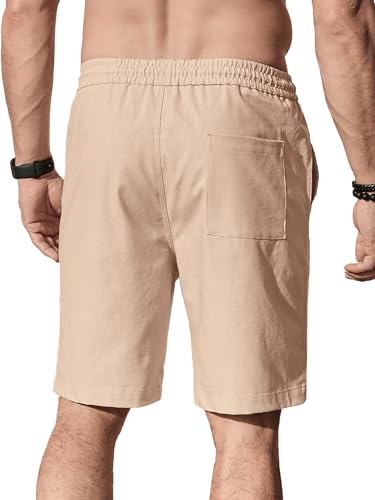Image of Comdecevis Men's Linen Shorts Casual Elastic Waist Drawstring Summer Beach Vacation Yoga Golf Shorts with Pockets