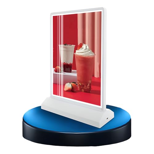 Soporte de plástico para anuncios, recargable, A4/A5, caja de luz LED de escritorio, doble cara, soporte de menú de mesa, marco de fotos iluminado, 8 horas de duración de la batería, color blanco, A5