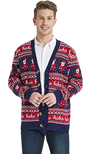 Men's Christmas Rudolph Reindeer Holiday Festive Knitted Sweater Cardigan Cute Ugly Pullover Jumper4