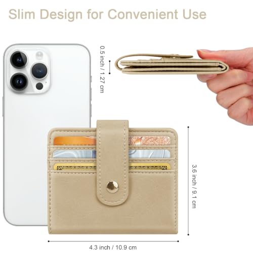 Image of Small Wallets for Women Slim Minimalist Bifold Credit Card Holder | Compact Zipper Coin Purse for Ladies RFID Blocking Mini Travel PU Leather Card Case Gifts for Mom, Khaki