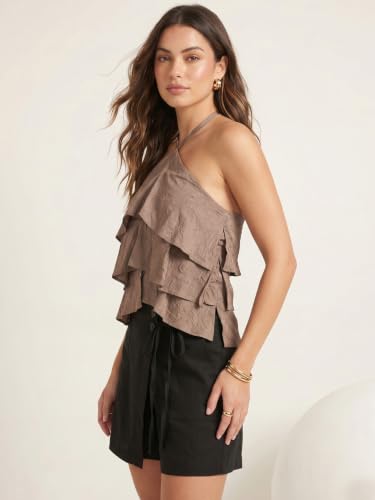 Image of Selvia Halter Neck Layered Ruffle Tops for Women Western