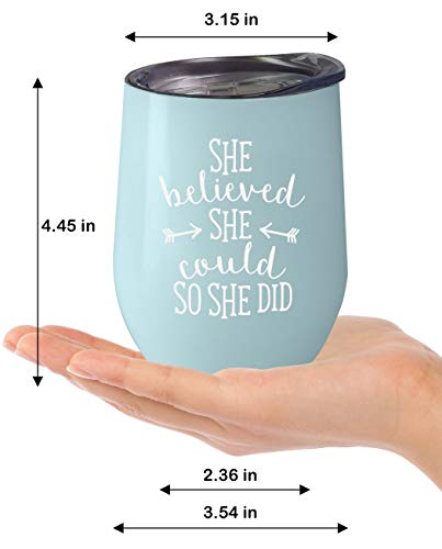 Fancyfams She Believed She Could So She Did - 12 Oz Stainless Steel Stemless Wine Tumbler With Lid And Straw – Congratulations, Graduation, Promotion, Going Away, Job Change, Congrats Gift (Blue) #TOP4