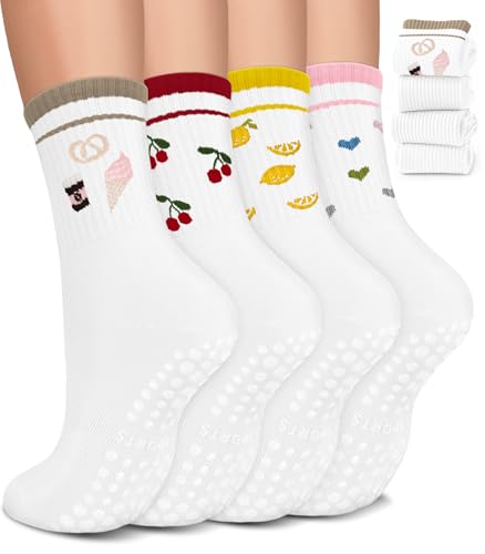 Image of Pilates Socks for Women, Non Slip Grip Socks for Yoga, Barre, Hospital, Grippy Socks Womens Gifts, 4 Pairs