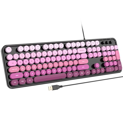 Image of Atelus Computer Keyboard Wired, Retro USB Keyboard with Large Number Pad, Caps Indicators, Foldable Stands, Full Size Typewriter Keyboard for Windows PC Laptop (Black Pink)