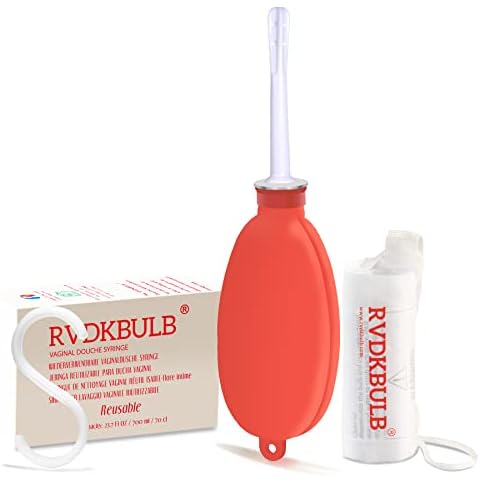 RVDKBULB Compact Silicone Douche Kit, Pocket Size - Reusable Travel Douche Bag, 24 Fl Oz Capacity, Red Cover
