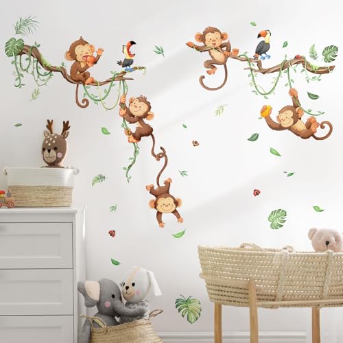 Supzone XL Wandtattoo Kinderzimmer Junge Affe Wandaufkleber Dschungel Tiere...