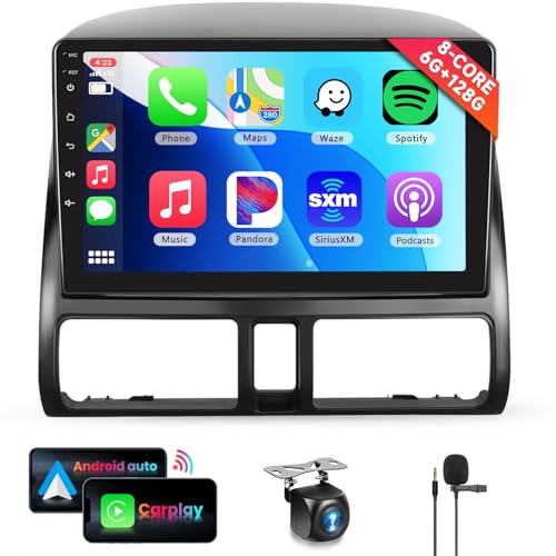 Image of 8 CORE 6G+128G Car Radio Stereo for Honda CRV 2002-2006 with Wireless CarPlay Android Auto, 9 Inch 1280 * 720P IPS Touch Screen Head Unit Android 13 GPS WiFi Bluetooth 32-Band DSP SWC HD Camera