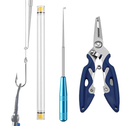 KARELLS Degorgoir pour Pêche 2 Pièces,Pince de Pêche à Multi-Fonction,Extracteur Remover Poisson Crochet avec Tube de Stockage,Portable Accessoires de Pêche,Outil de Retrait dhameçon de Pêche(Bleu)