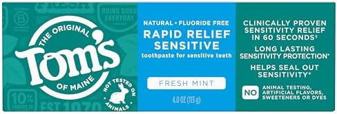 Tom's of Maine Fluoride-Free Rapid Relief Sensitive Toothpaste, Fresh Mint, 4 oz. (Packaging May Vary)