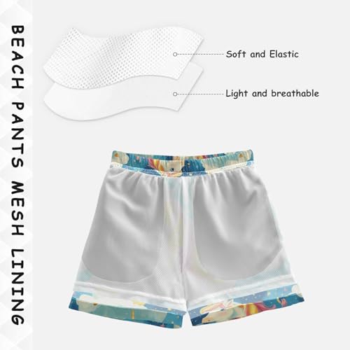 Pigsaly Boys Swim Trunks Happy Unicorns Gold Hearts Boys Board Shorts Swimsuit Swimwear Summer Bathing Suit S4