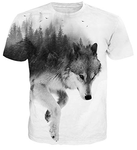 Newistar - Camiseta unisex de manga corta informal para verano con impresión 3D Lobo, blanco L Cover