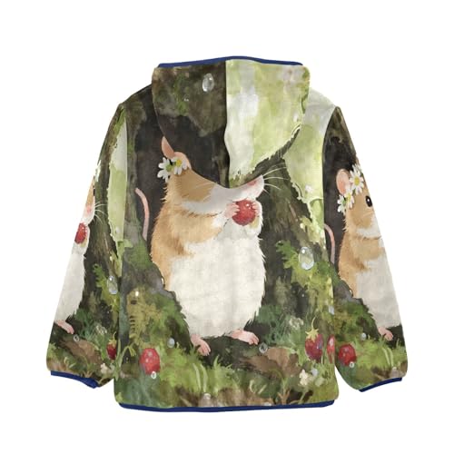 Cute Mouse with Flower Crown Toddler Fleece Jacket Girl Boys Hooded Fleece Jacket Coat Warm Outwear Zip-up 3-10T2