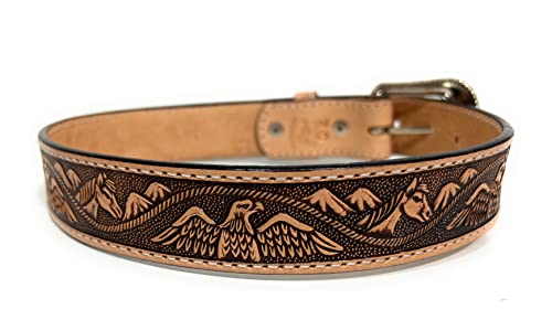Boys Genuine Leather Western Belt, Eagle Decorated Cowboy Rodeo Kids Belt (22, Tan) #TOP1