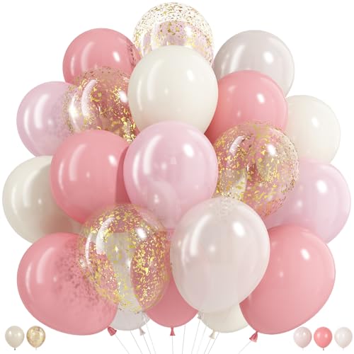 Image of Pink and Gold Balloons, 50 Pcs 12 Inch Double Stuffed Dusty Pink