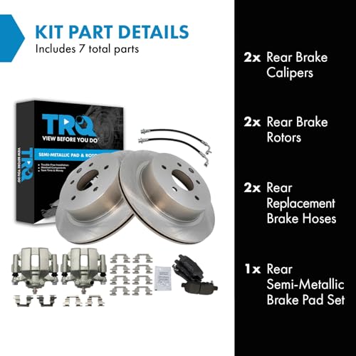 Image of TRQ Rear Brake Pad and Rotor Set Semi Metallic Calipers Compatible with 2003-2005 Infiniti G35 Nissan 350Z